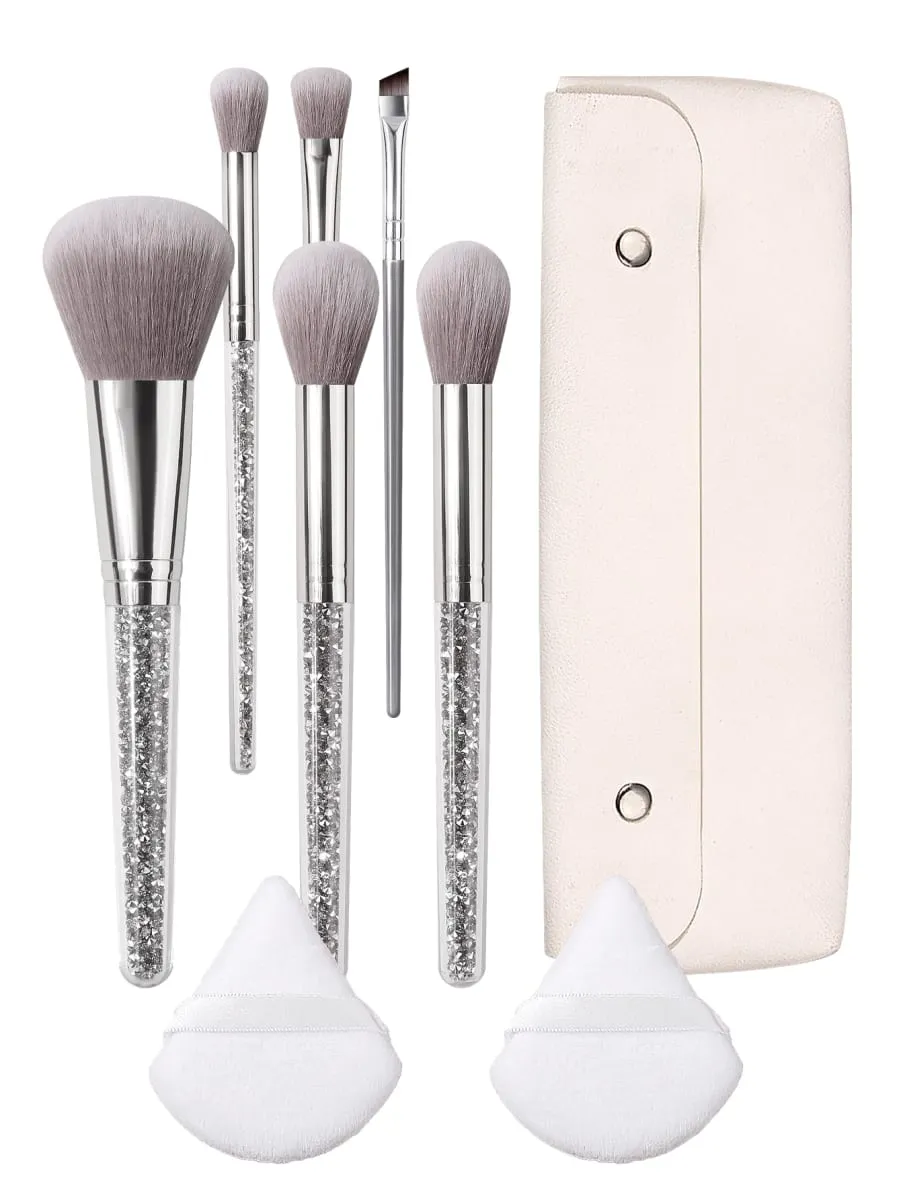 9 pçs glitter lidar com pincéis de maquiagem conjunto com triângulo pó puff saco de armazenamento portátil fundação blush sombra ferramentas de mistura