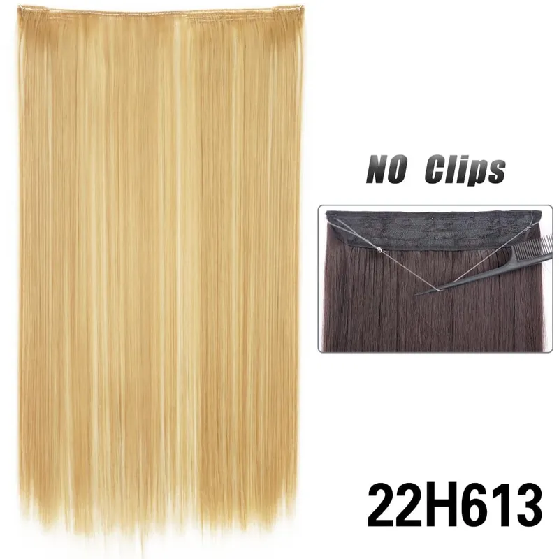 Sem clipes extensões de cabelo fio invisível longo em linha reta sintético falso pedaço de cabelo 80cm preto marrom loiro penteado