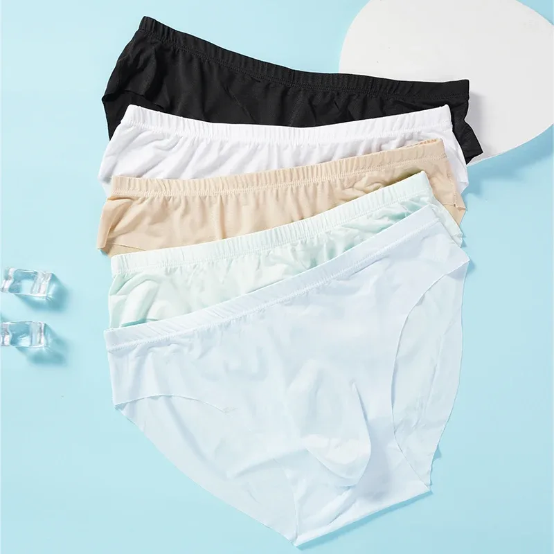 4pcs Men's Ice Silk Briefs Summer Transparent Seamless Sexy Quick-drying Trendy Breathable Underwear Ultra-thin Panties