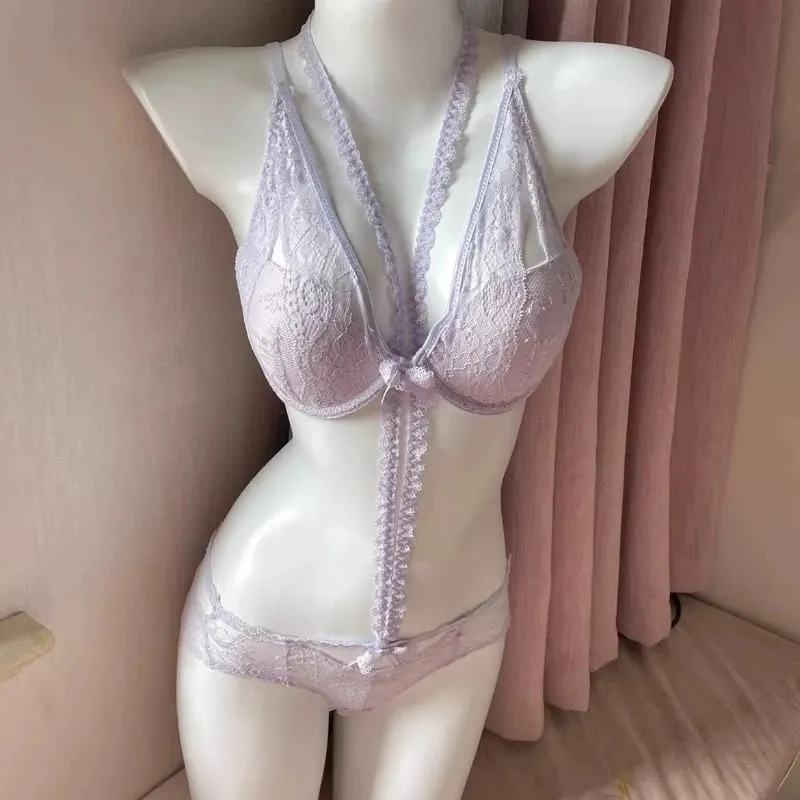 Soutien-gorge Démontable Style Français - Dentelle en Forme de Cœur Soutien Acier Réglable Bonnet Coton Ensemble Lingerie Femme — image 4