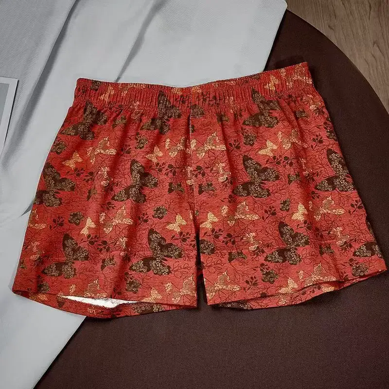 Conjunto de 4 peças de calças de ângulo plano com estampa de borboleta personalizada masculina, calças aro elásticas respiráveis ​​soltas, roupa íntima casual masculina