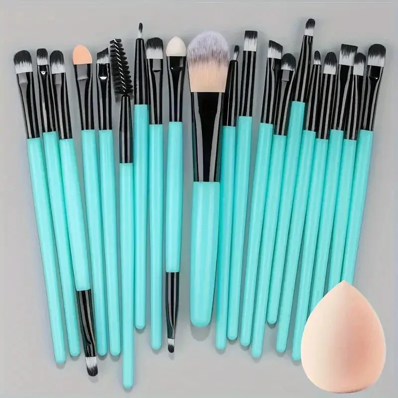 Conjunto de pincéis de maquiagem 20 unidades, delineador, mistura de bochechas, pincel de base cosmética com esponja de maquiagem
