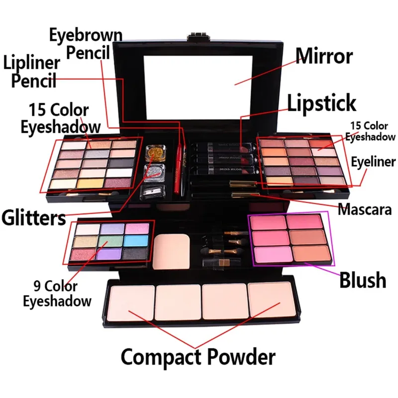Kit comestic multifuncional, conjunto de pincéis de maquiagem para sombra, batom, paleta de maquiagem profissional, caixa artística — image 5