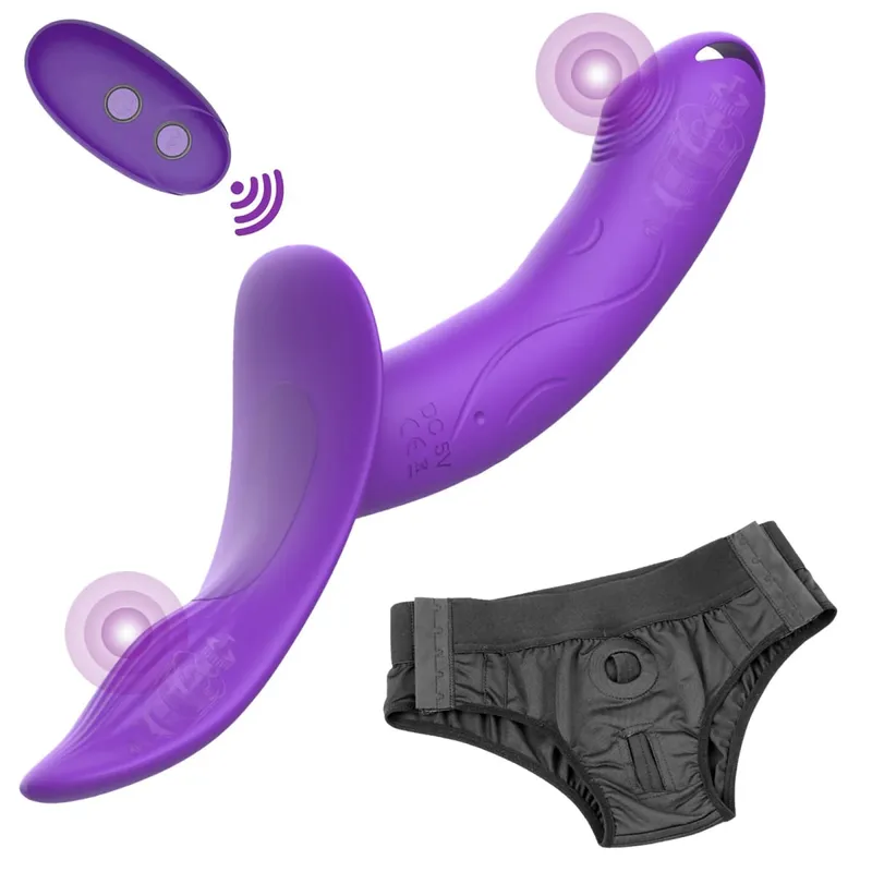 7 Speeds Wearable Double Vibrators For Women Lesbian Couples USB Rechargeable Strapless Strap on Dildo Female Adults Sex Toys
