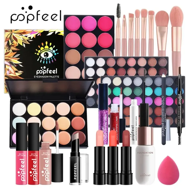 Kit de maquiagem tudo-em-um com 3 opções de conjunto de cosméticos para rosto inteiro, presente para iniciantes para mulheres