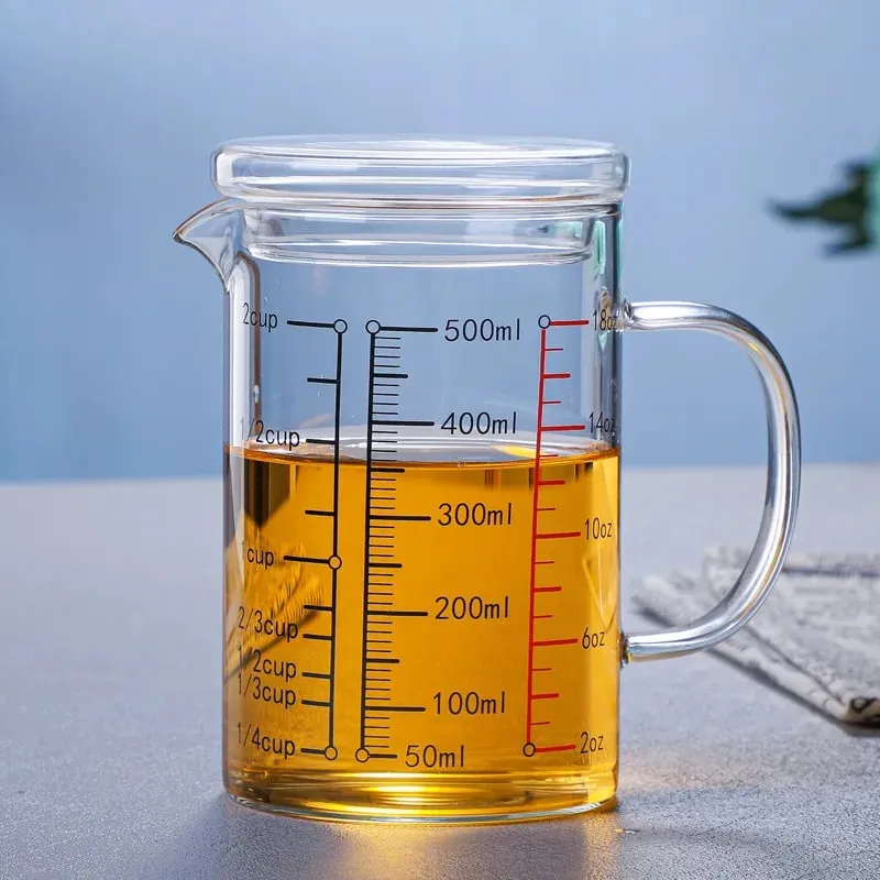 Tasses à mesurer en verre Borosilicate, tasse à échelle en verre transparent avec poignée, bec en forme de V, bécher à mesurer en verre de cuisine