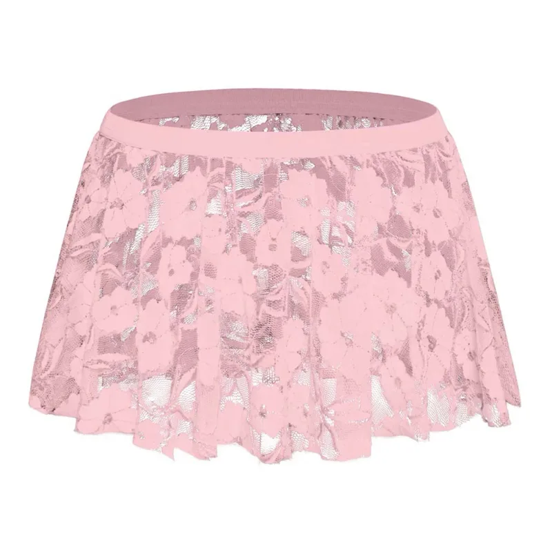 Saia de renda sólida masculina malha transparente para lingerie baixa para ascensão saias plissadas ver através bodycon inferior para festa à noite
