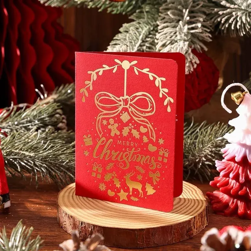 10 pçs vintage folha de ouro cartões dobráveis ​​de natal multi padrão bênção cartões de férias cartões de presente de ano novo