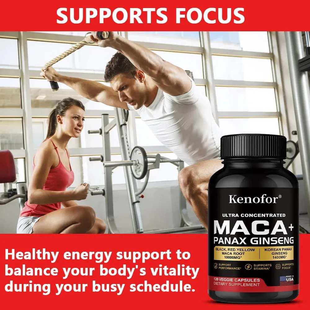 Cápsulas orgânicas de raiz de maca peruana - mistura preta + vermelha + amarela para energia e desempenho Suplemento vegano não transgênico para homens e mulheres