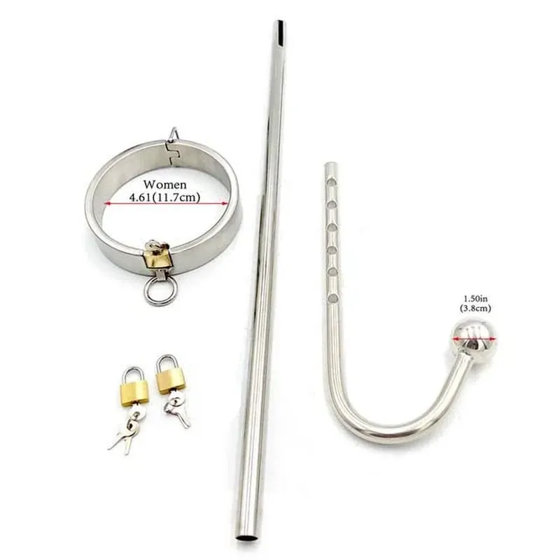 Lock Forced Collar Restraint Frame with Anal Hook Plug Stainless Steel BDSM Bondage Collar SM Sex Toy for Couple Adult Game