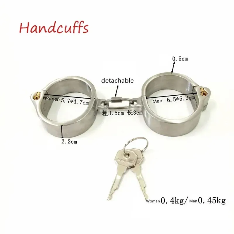 Stainless Steel Lockable Neck Collar Hand Ankle Cuffs Slave BDSM Tool Bondage Handcuffs Leg Irons Restraints Sex Toy for Couples