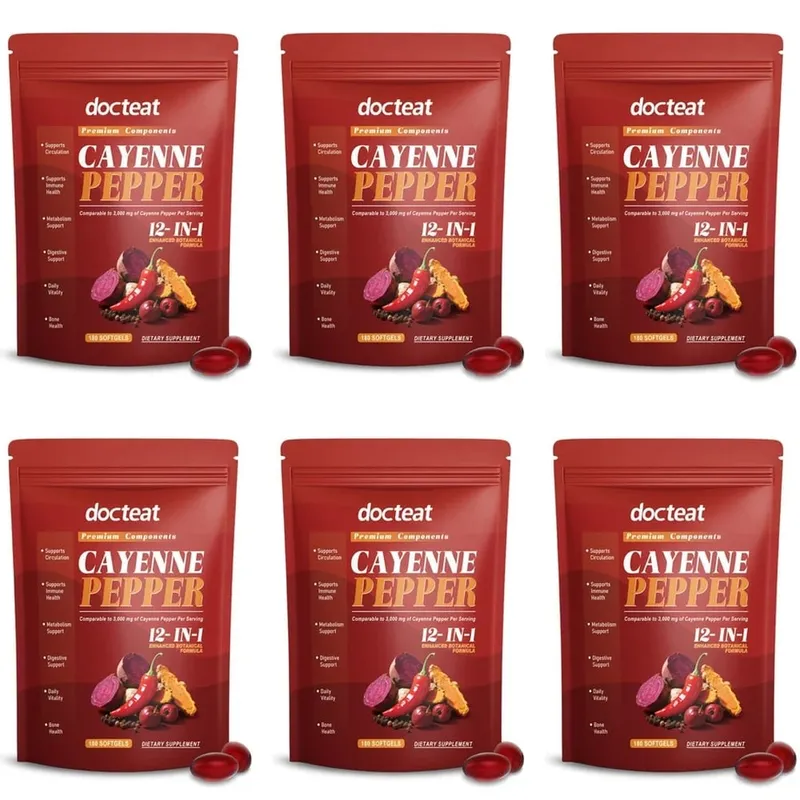 Cayenne Pepper Softgels with 12-in-1 Enhanced Botanical Formula for Antioxidant and Vascular Health Support 180 Softgels