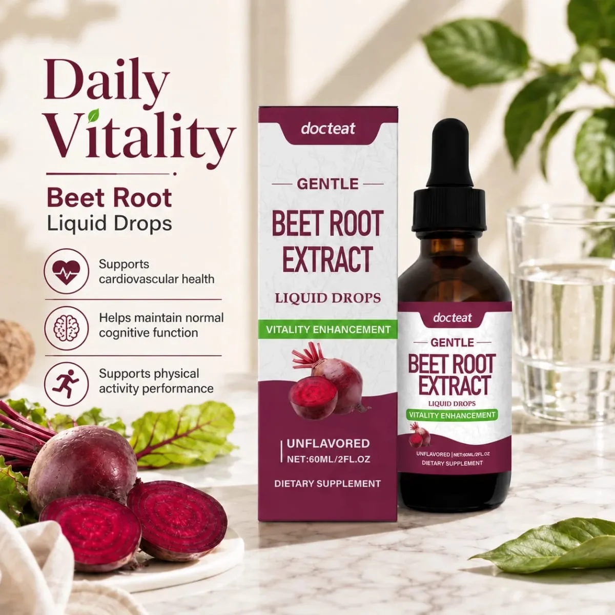 Docteat extrato de raiz de beterraba gotas líquidas sem sabor apoia a saúde cardiovascular apoia o desempenho da atividade física 60 ml