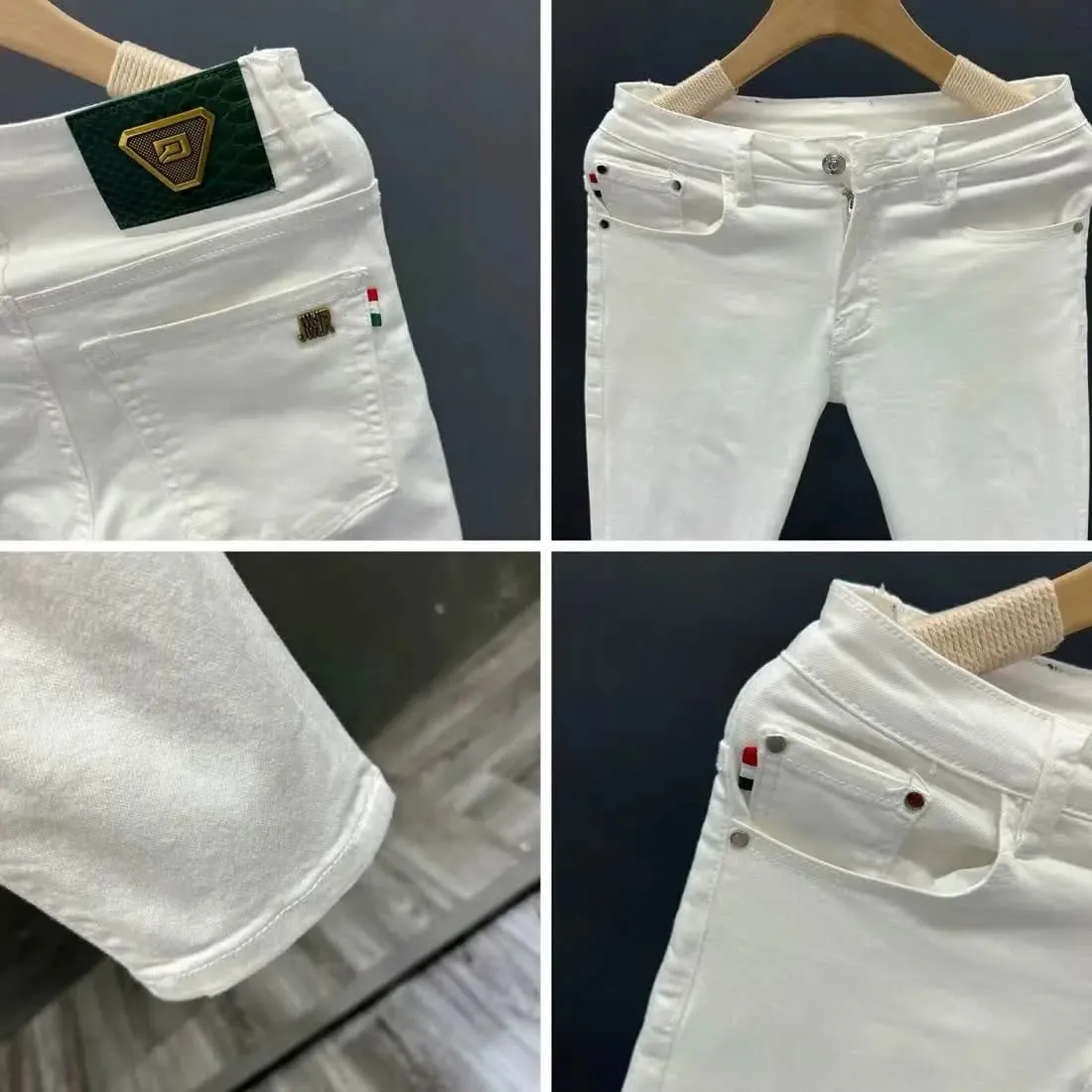 Calças brancas masculinas de alta qualidade simples verão na moda roupas de negócios masculinas algodão jeans de pés pequenos calças de roupas masculinas de ajuste fino — image 3