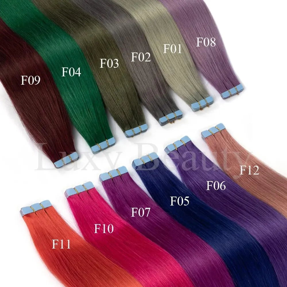 Mini fita colorida em extensões de cabelo, fita invisível sem costura em cabelo humano 10 tamanhos rosa vermelho verde roxo azul mini fita de cabelo