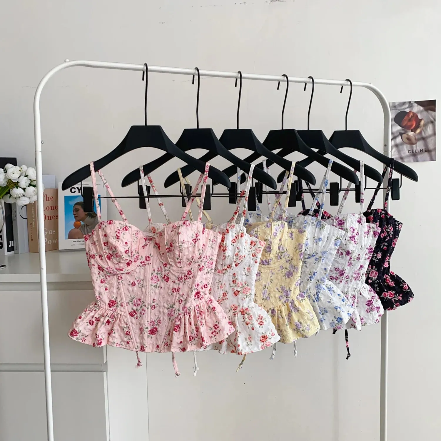 Sexy tenký korzet s volánkovým potiskem Elegantní tílko korejské Camis Základní móda Letní Dámské Oblečení Bez ramen