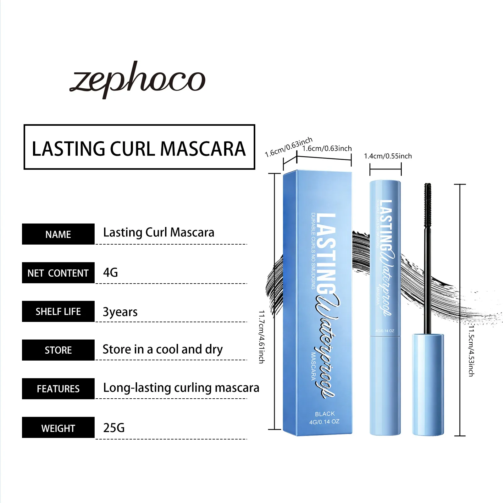 Rímel ondulado de longa duração, à prova d'água, à prova de manchas, volumizador, maquiagem para os olhos, fórmula nutritiva, rímel de fibra de seda preta 4g