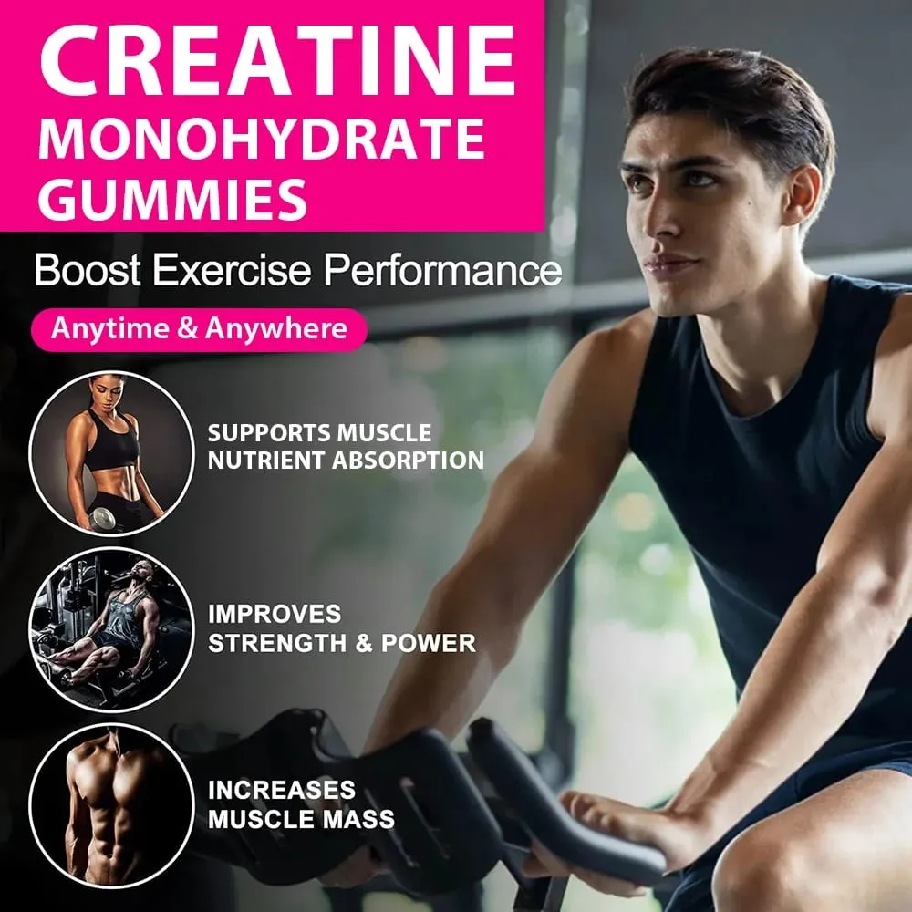 Gomas de monohidrato de creatina - 8000 mg pré/pós-treino, construção muscular de força física fornecem suplementos energéticos