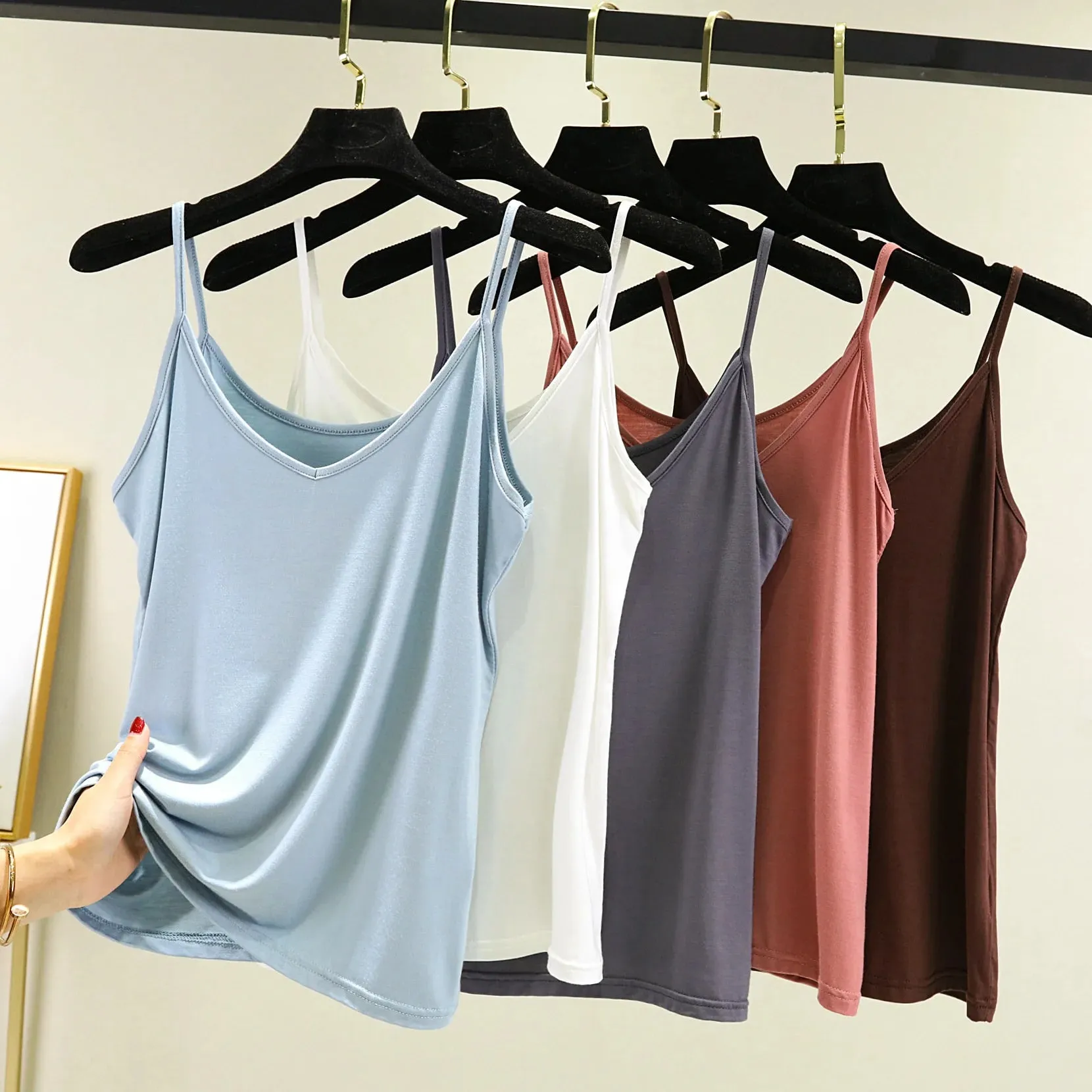 Tops de alças finas femininos halter decote em V regata de cor sólida básica sem mangas