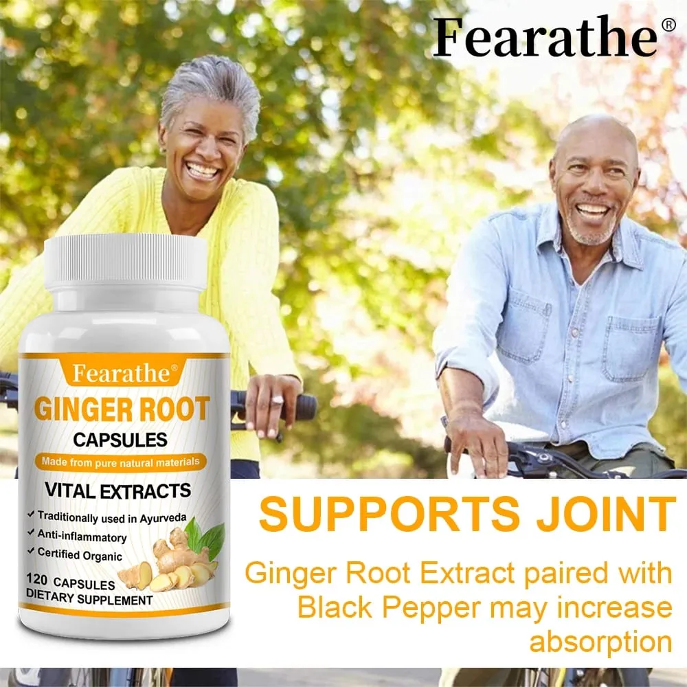 Cápsulas orgânicas de raiz de gengibre 1200 mg - com extrato de pimenta preta para saúde das articulações, anti-inflamação, saúde imunológica muscular