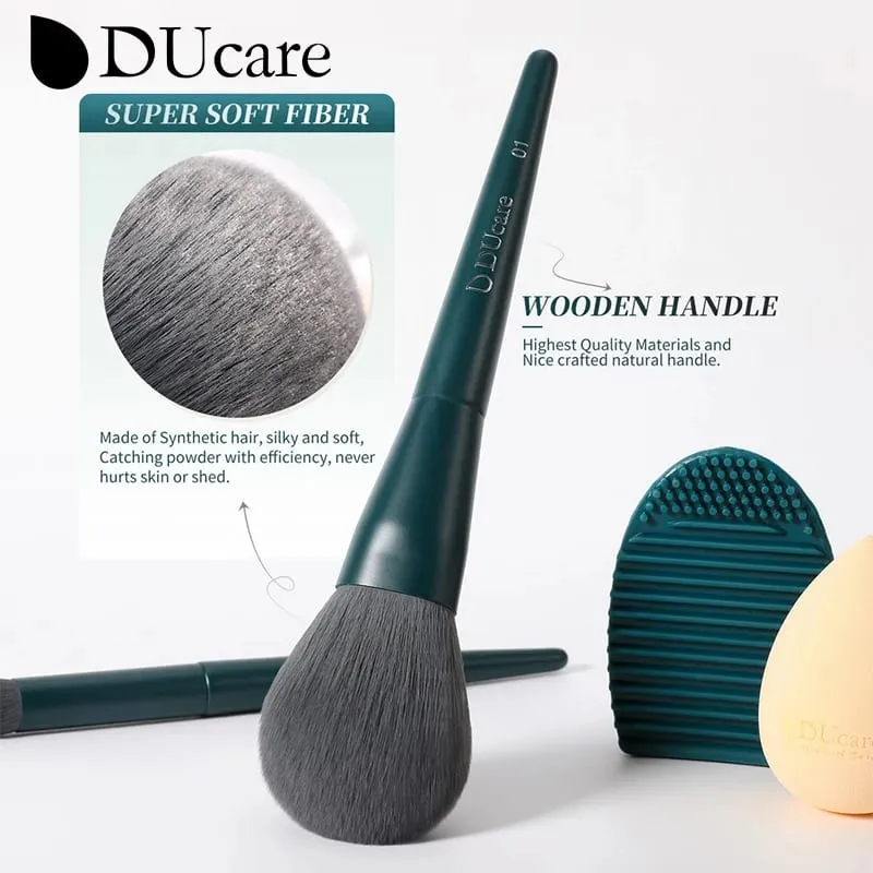 Ducare kits de pincéis de maquiagem profissional cabelo sintético 17 peças com esponja e ferramentas de limpeza almofada para base cosmética sombra