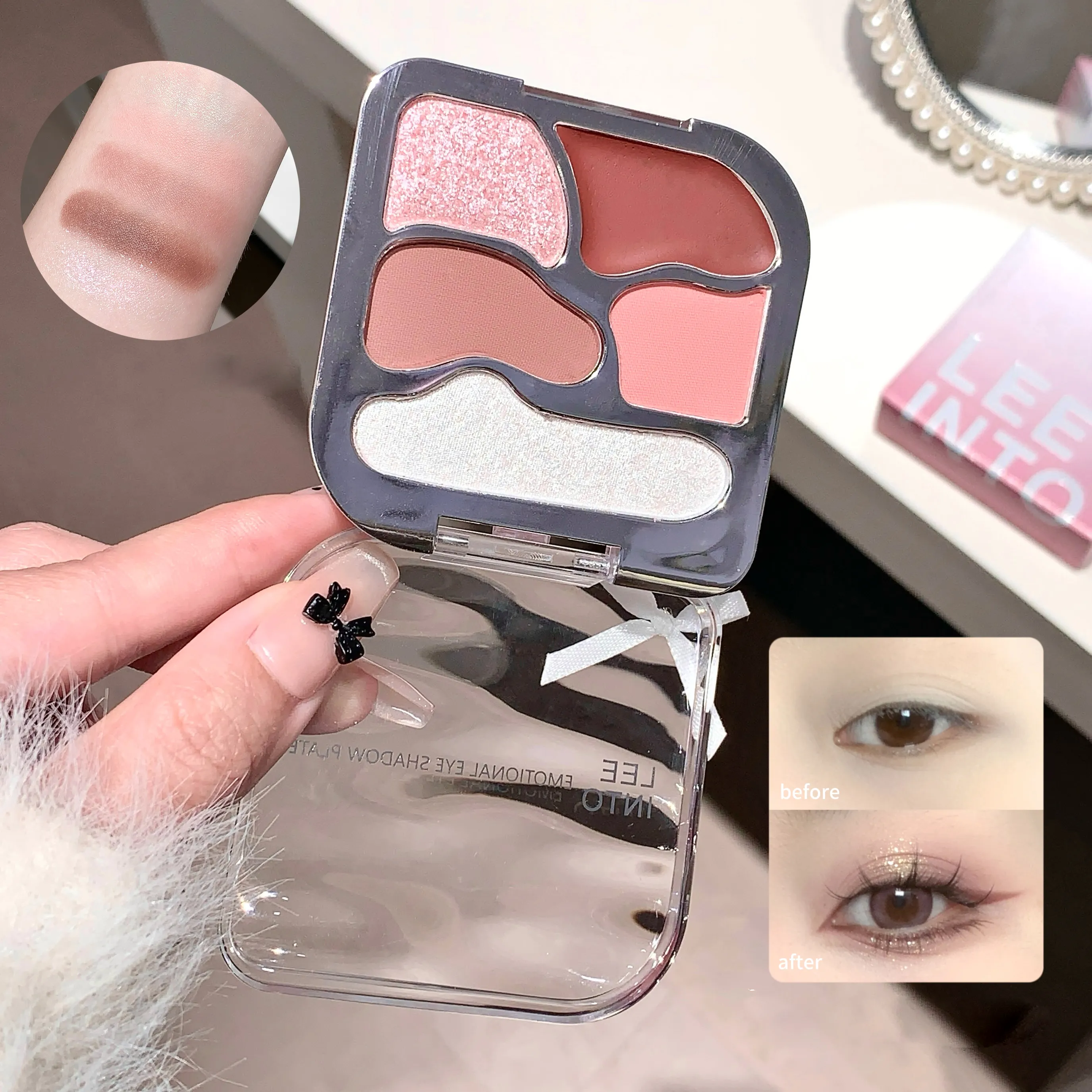 Paleta abrangente de sombras de olhos de cinco cores, contorno fosco, destaque e desenvolvimento de cores, paleta tudo-em-um
