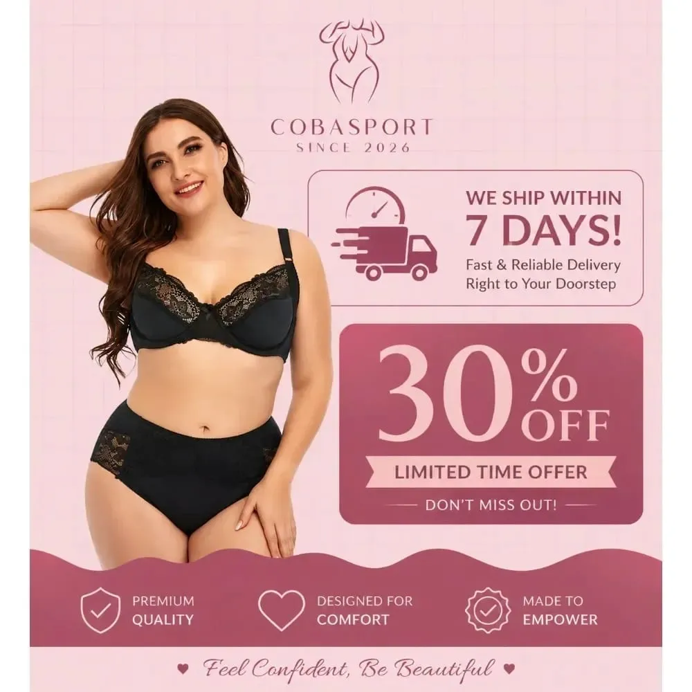 Conjunto de sutiã de renda leve com armação para mulheres plus size, lingerie de copo fino com calcinha, elevador confortável, uso diário
