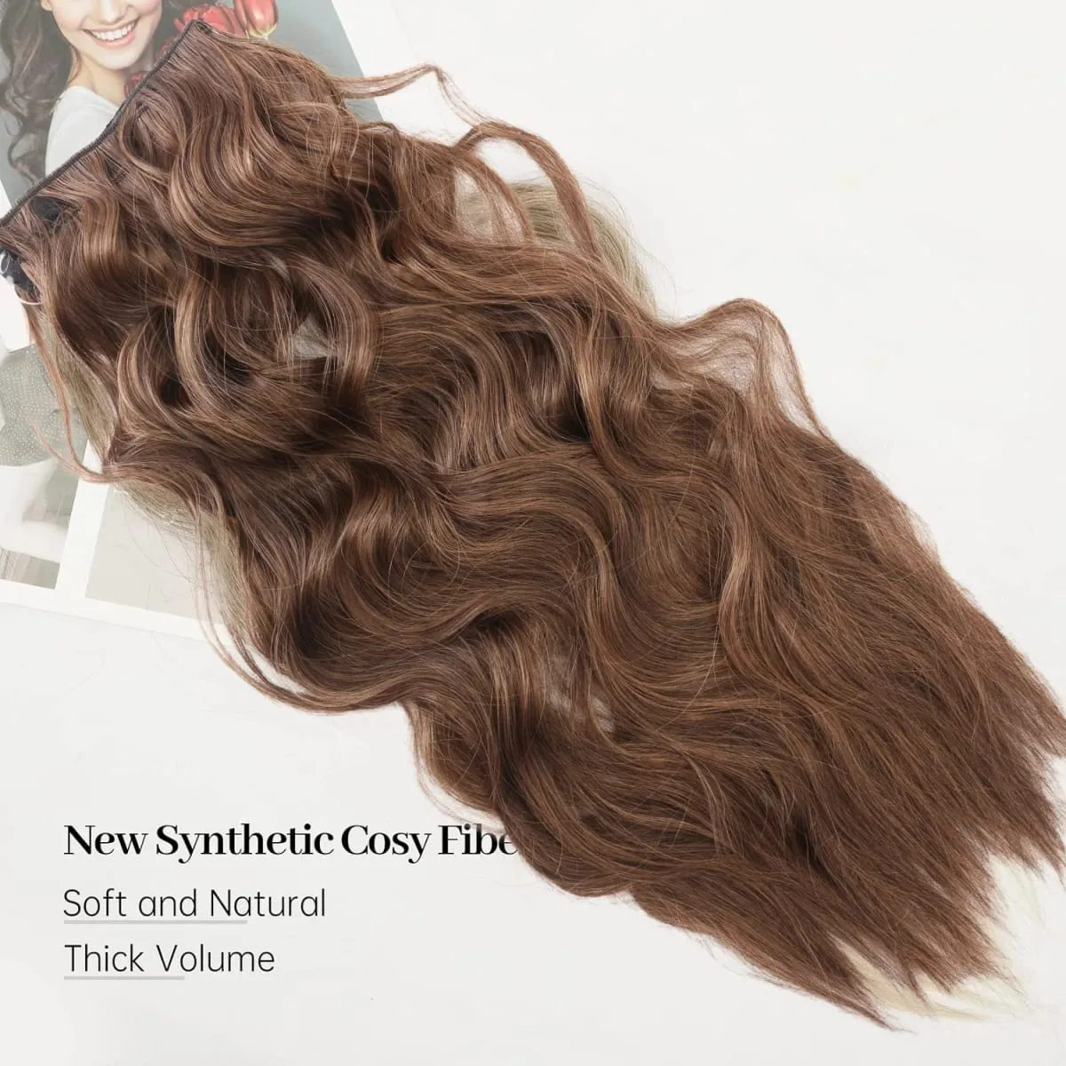 Black Halo Hair Extensions with Invisible Wire Adjustable Size 22inch Long Synthetic Wavy Curly Hairpieces for Women No Clip