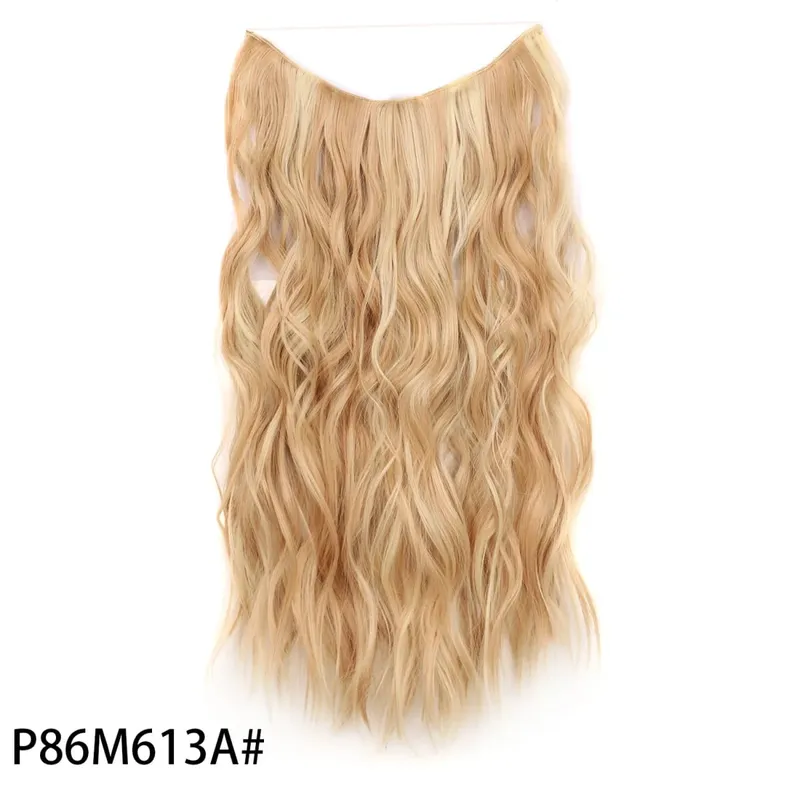 Extensões de cabelo de fio invisível sintético longo 4 clipes em onda encaracolado peruca para mulheres 20 Polegada extensões de cabelo de linha de peixe secreto
