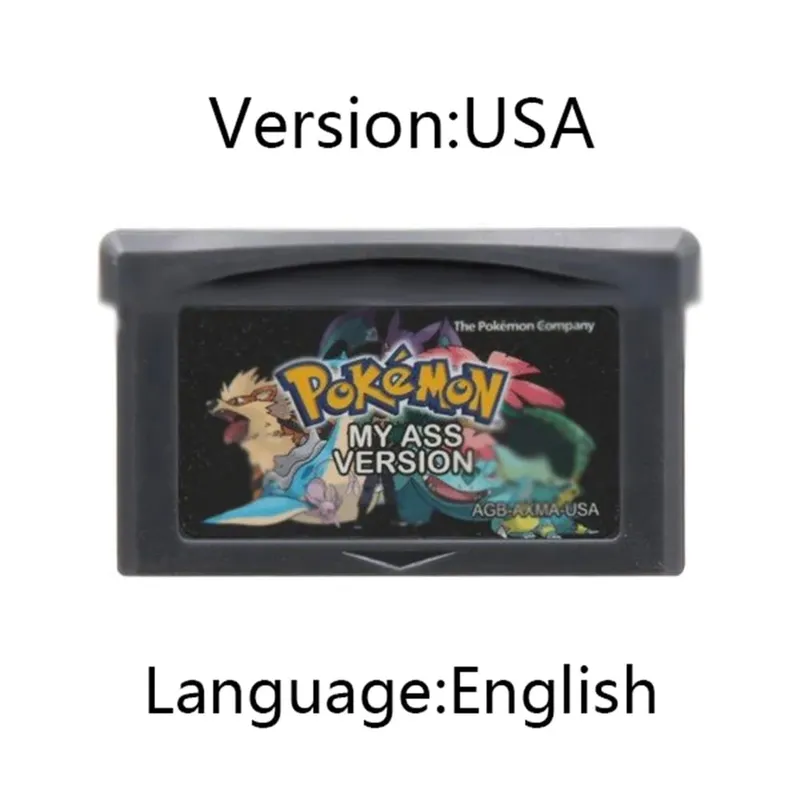 GBA Pokemon Game Cartridge 32-Bit Video Game Console Card AshGray Liquid Crystal Light Platinum Moemon Emerald English Language