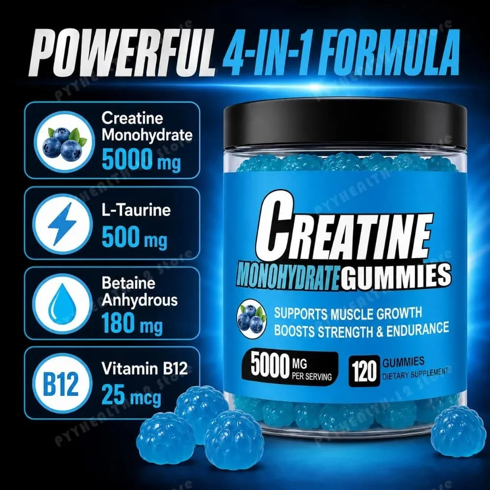 Gomas de monohidrato de creatina 5000 mg por porção 120 gomas para resistência muscular e suplemento dietético energético