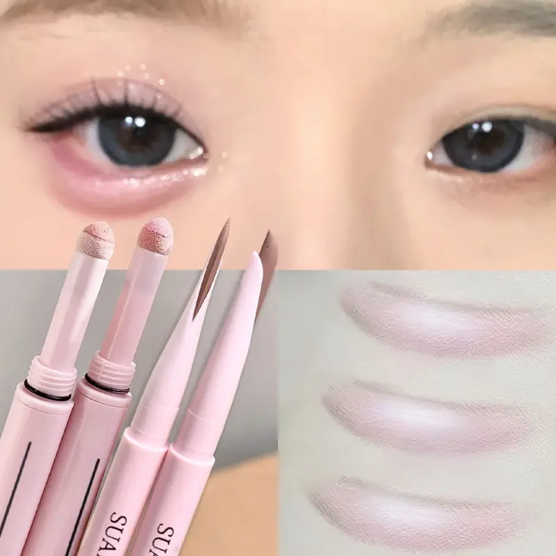 Caneta aegyosal fosca com glitter de extremidade dupla, destaque e sombra, maquiagem para os olhos, delineador em gel para bicho da seda