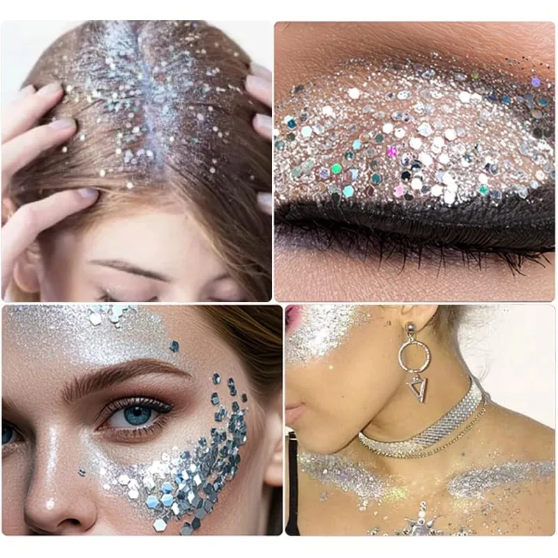 Conjunto de 3 unidades de glitter robusto com 3 pincéis de sombra de ponta dupla para festival, festa de Halloween, palco, sessão de fotos, maquiagem corporal facial