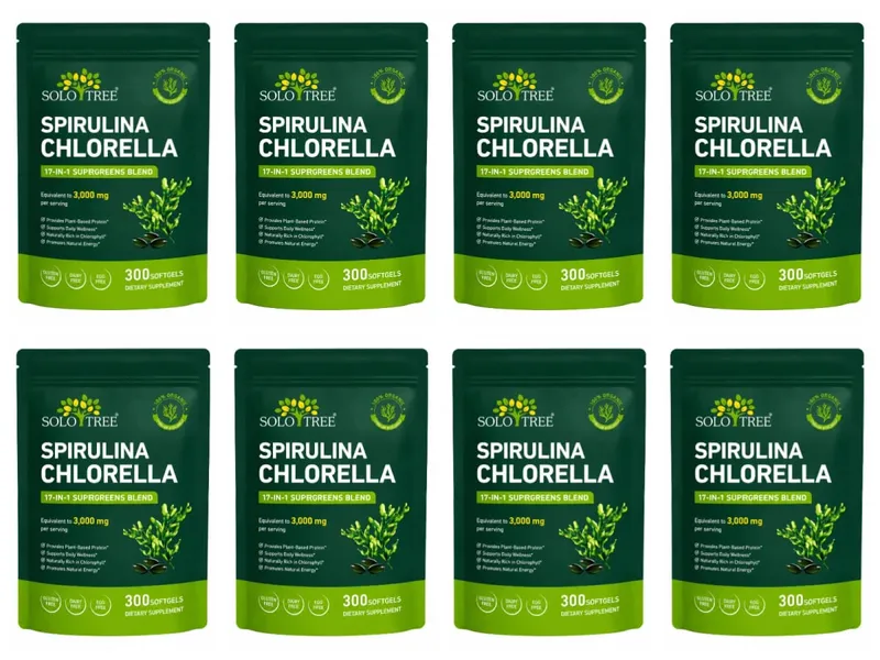 Solo Tree Spirulina Chlorella Softgels com Microalgas Orgânicas Vitamina B6 B12 Equilíbrio Digestivo e Suporte Imunológico 300 Softgels
