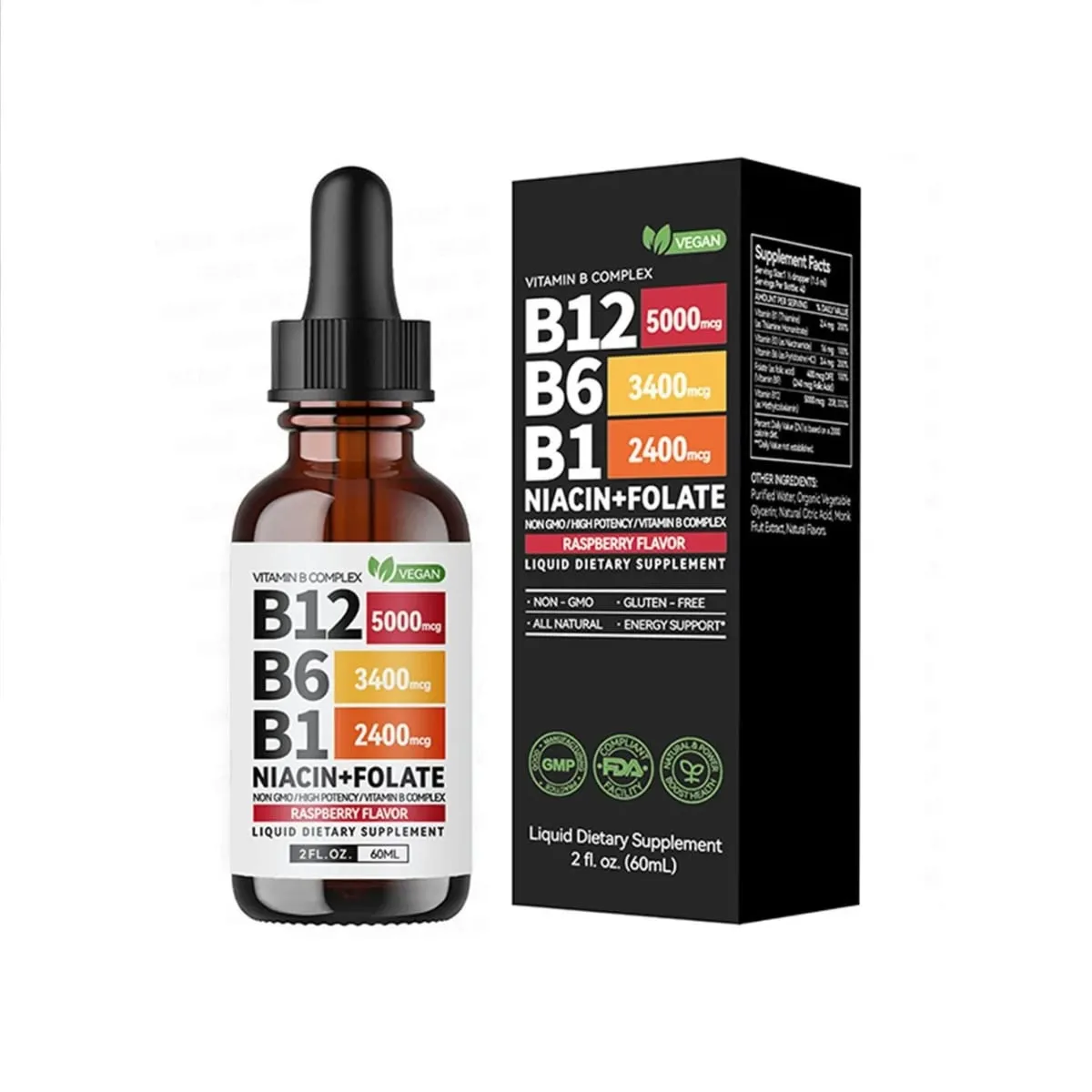 Vitamin B6 Drops Complex B12 B1 Folate Liquid Supplement Support Digestive System Drops Liquid Triple Absorption Liquid Drop