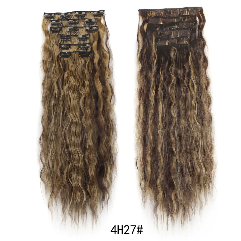 Long Curl Wave Clip In Hair Extensions 6Pcs/Set 16 Clips High Tempreture Synthetic Hairpiece Clip In Hair Extensions 24Inch