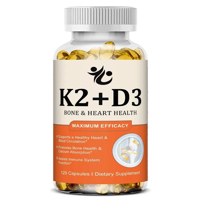 Vitamin D3 5000 IU + K2 MK-7 100mcg Capsules Support Nutrient Absorption Metabolism Bone Heart Health & Immune System