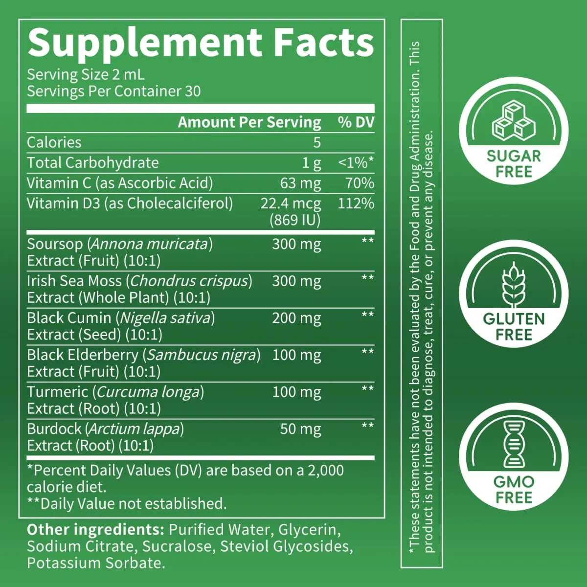 Natural Soursop Graviola Extract Drop Support Immunity and Digestive Health Detox & Cleansing Gluten-Free SUGAR FREE