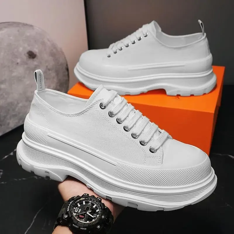 Lona masculina verão respirável plataforma aumentou muffin tênis 2025 novo pano de outono casual pai sapatos na moda