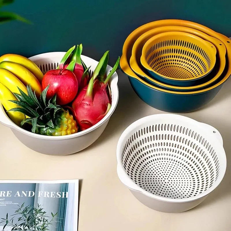 6PCS Kitchen Sink Vegetable Drainer Fruit Basket for Multifunctional 3 Size Stackable Washing Basin Vegetable Drain Basket Basin
