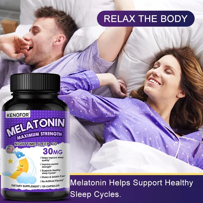 Cápsulas de melatonina 30 mg - promovem o adormecimento rápido, acalmam a mente, suplemento natural para dormir