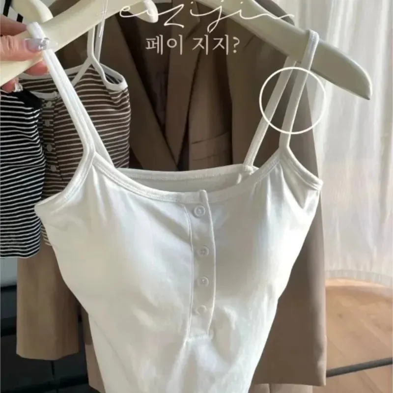 Colete feminino listrado integrado, roupa interna e externa, botão fixo, sem sutiã, top esportivo, estilo curto, algodão 100%, colete curto