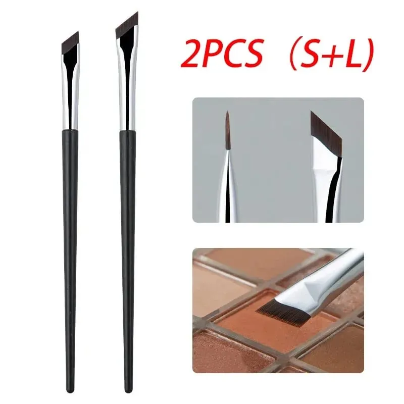 Pincel de delineador de ponta angular, 2 peças, ultra fino, pincel de sobrancelha plano, curvo, ferramentas de maquiagem de delineador fino