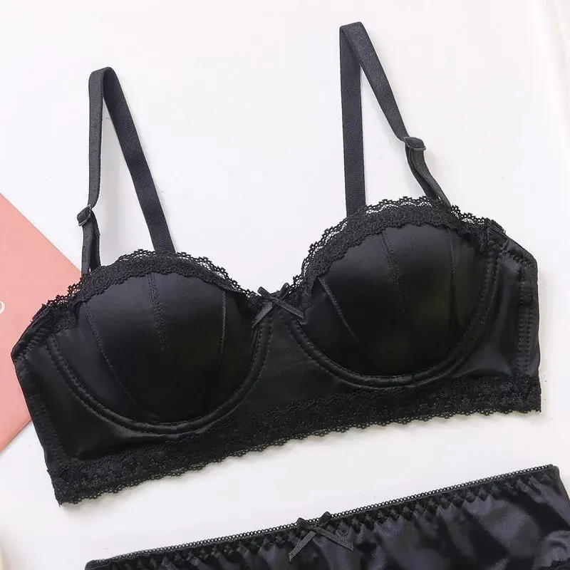 Luxo francês minimizador sutiã cetim renda fina copo macio underwire uplift centralização anti-flacidez sólido conforto suporte elegante feminino