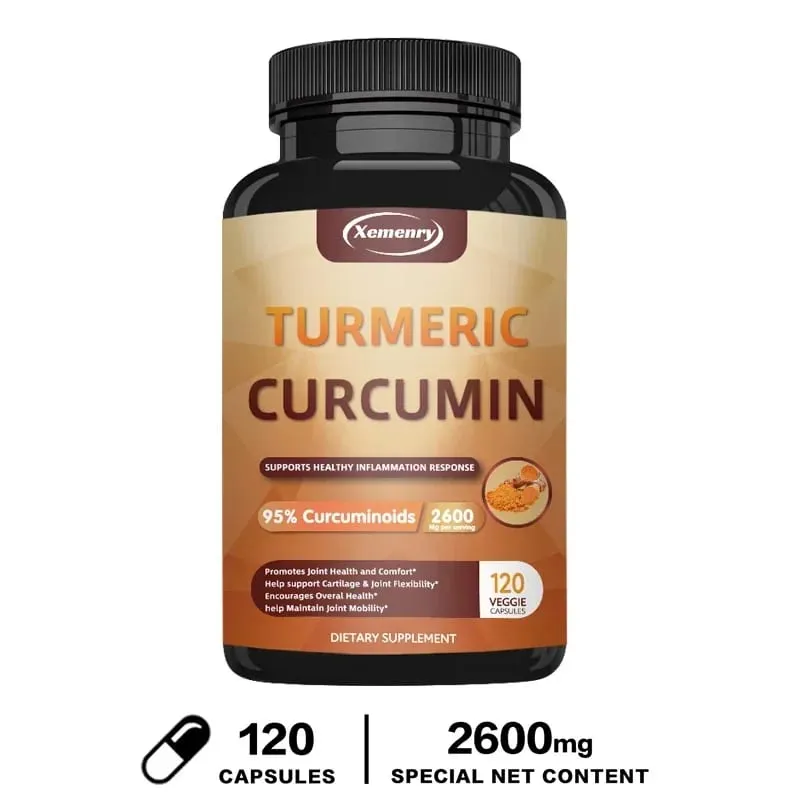 Suplemento de cápsulas de cúrcuma e curcumina com extrato de pimenta preta BioPerine para suporte digestivo e imunológico das articulações
