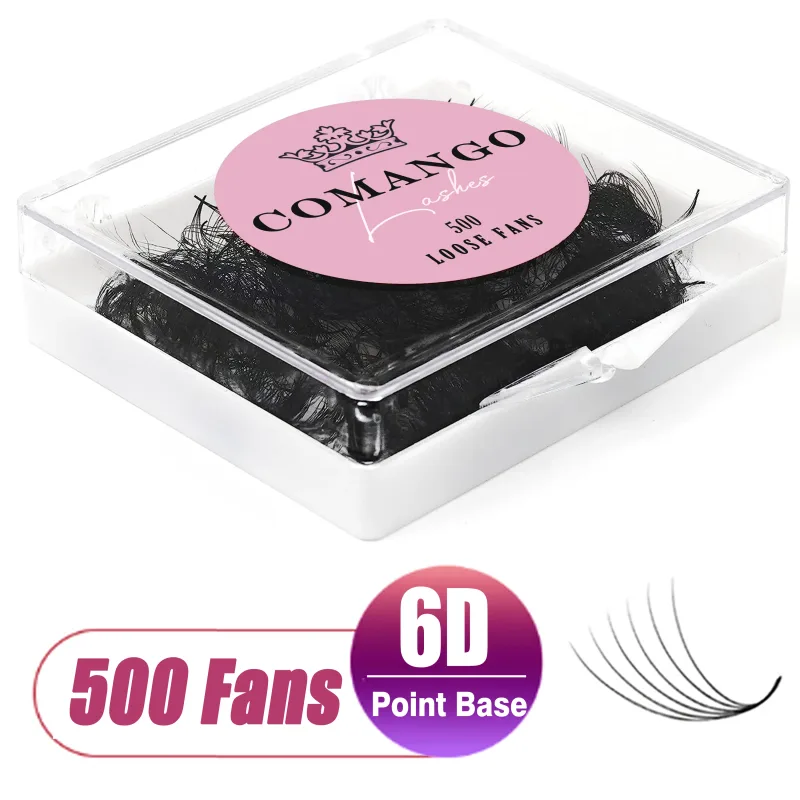 Comango 500 ventiladores promade extensão de cílios em massa 3/6/7/10/12/14/16d haste pontiaguda 0.05/0.07 c/d curvado ventiladores de volume pré-fabricados