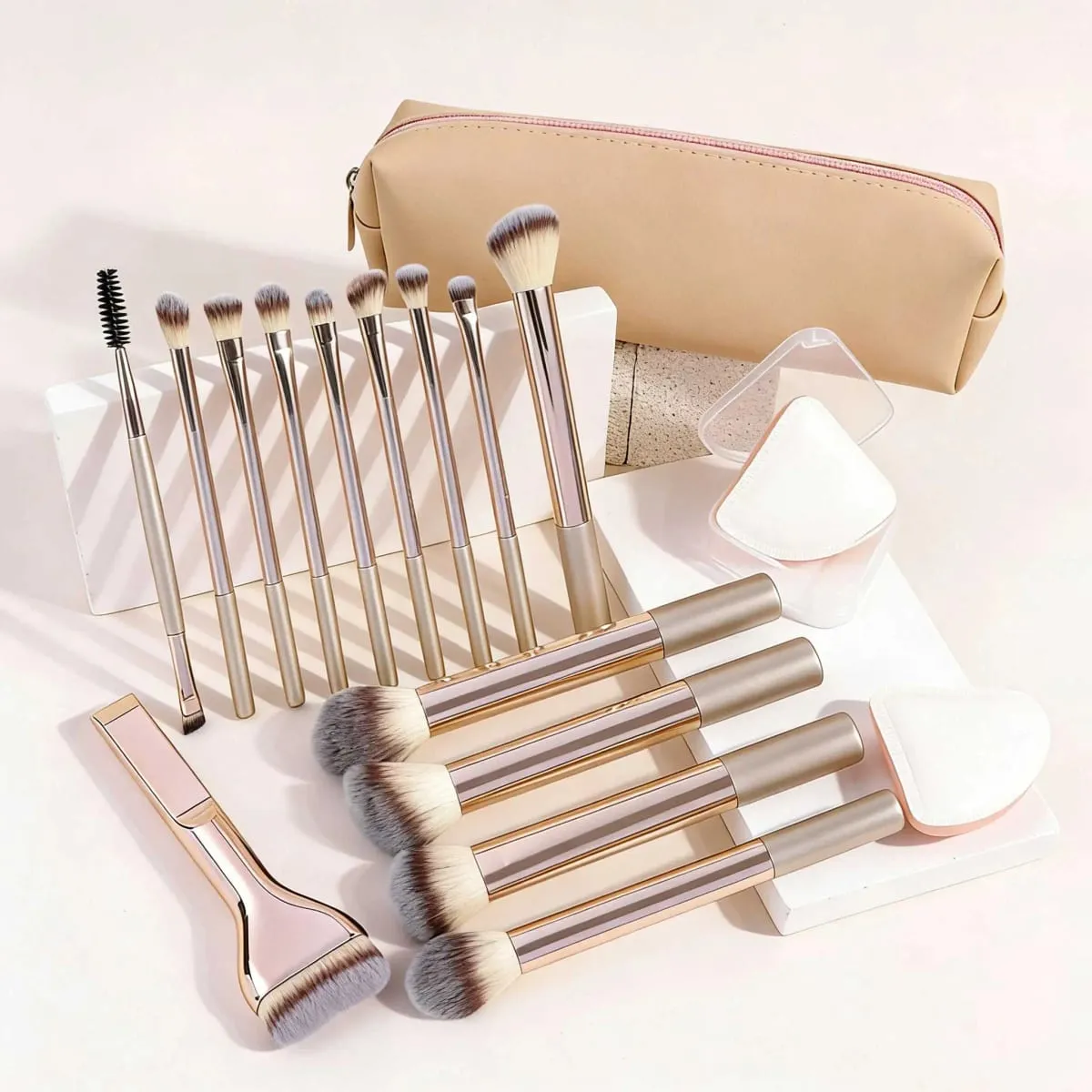 13 peças/17 peças de ferramentas de maquiagem, incluindo conjunto de pincéis de maquiagem + 1 bolsa de maquiagem + 2 peças de acessórios de sopro de ar pincel de base pincel de blush