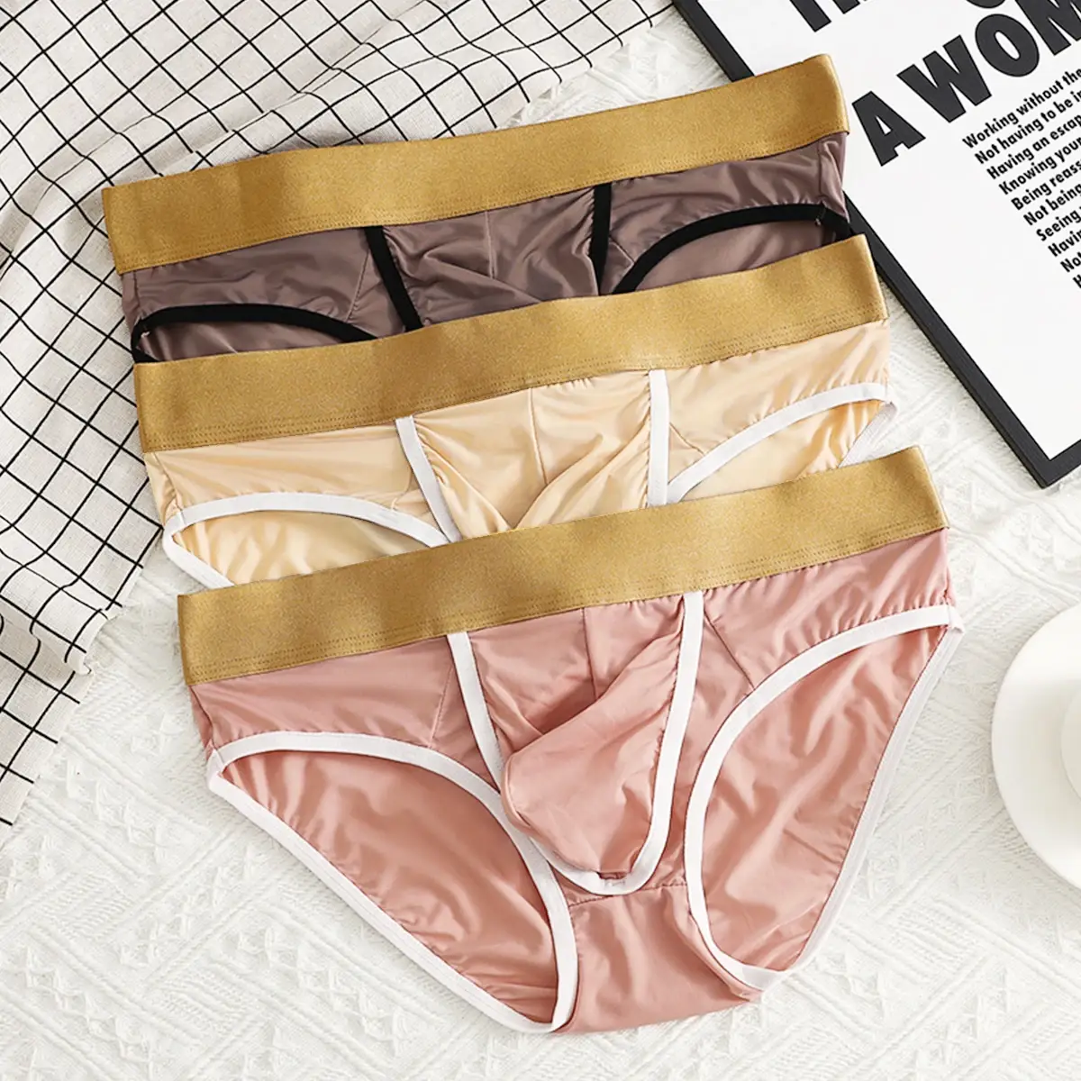 Open Front Pouch Briefs Mens Ice Silk Youth Low Waist Bullet Separation Scrotum Support Panties Breathable Thin Underwear