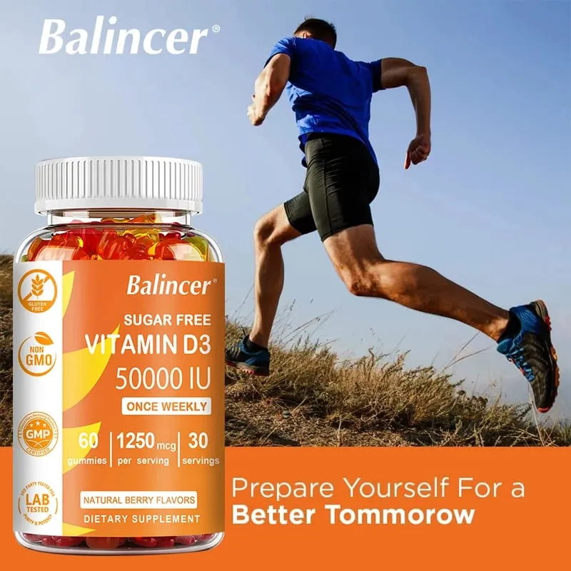 Vitamina D3 de alta potência 50 000 UI - Suporte imunológico, ossos, dentes, coração e nervos, antioxidante para saúde - sem glúten, não OGM