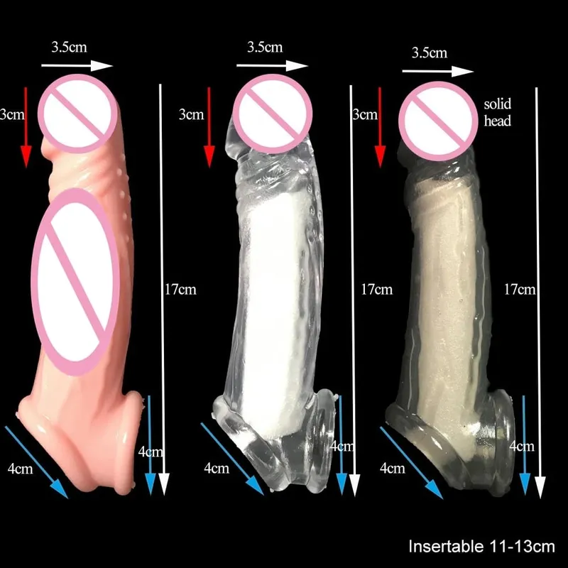 Preservativo de cristal altamente elástico, reutilizável, extensor de pênis, atraso na ejaculação, ampliação do pênis, produtos íntimos, brinquedos sexuais para homens